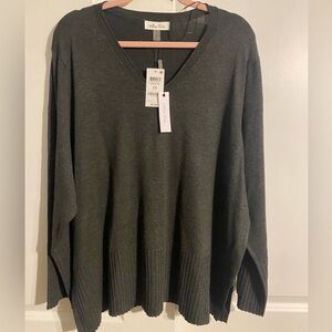 Melissa Paige Charcoal V-Neck Ribbed Hem Sweater